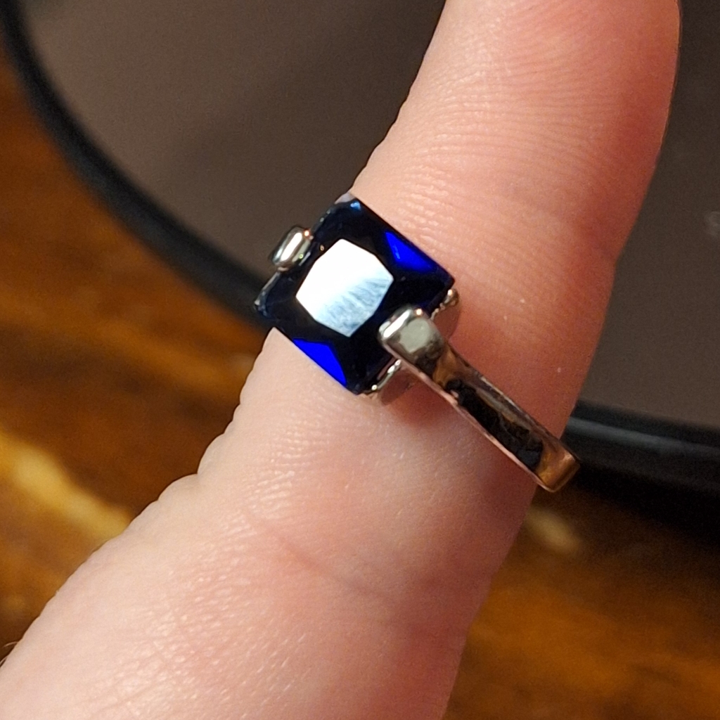 Square Cut Faceted Sapphire Ring Size 7